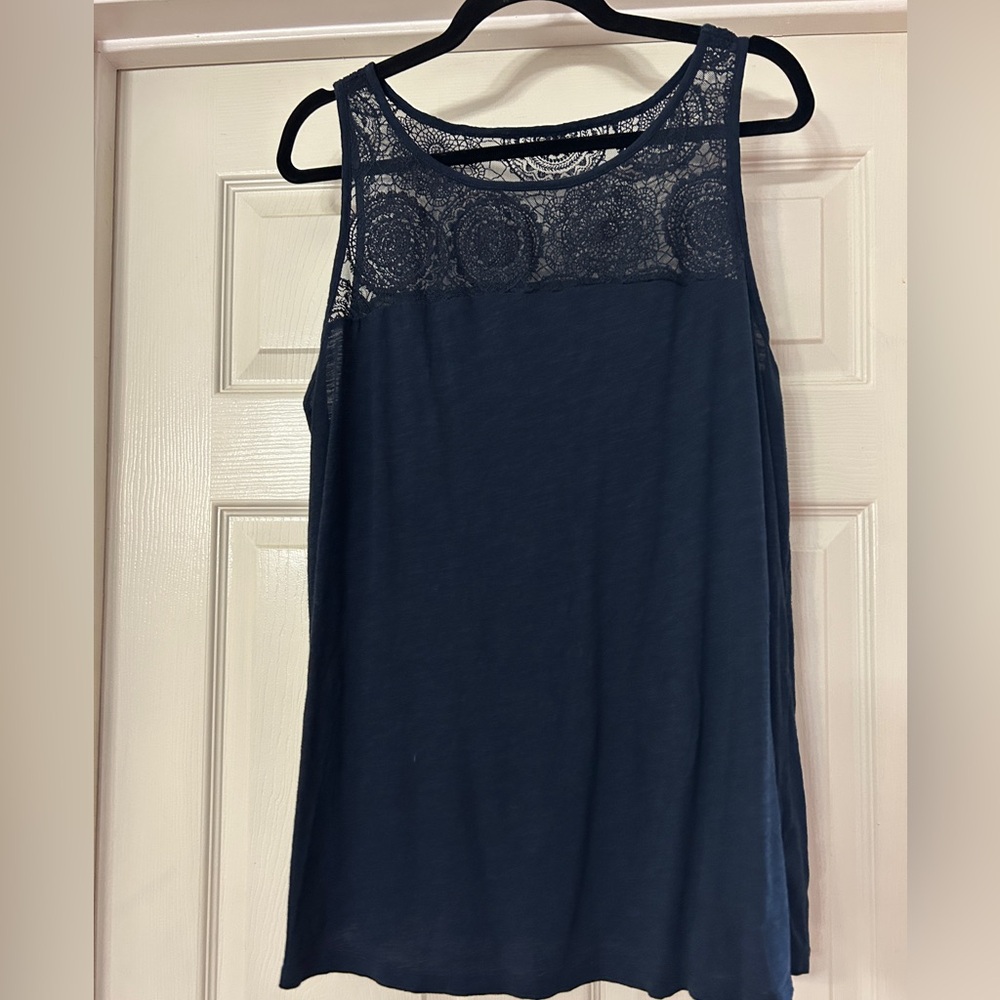 Lane Bryant Navy Lace Yoke Tank Top